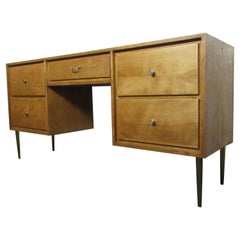 Mid-Century Modern Wood Desk with Brass Colored Legs