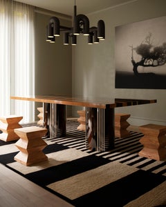 Mid-Century Modern Wood Dining Table Wood Marquetry Palisander, Oak, Wengue, Ash