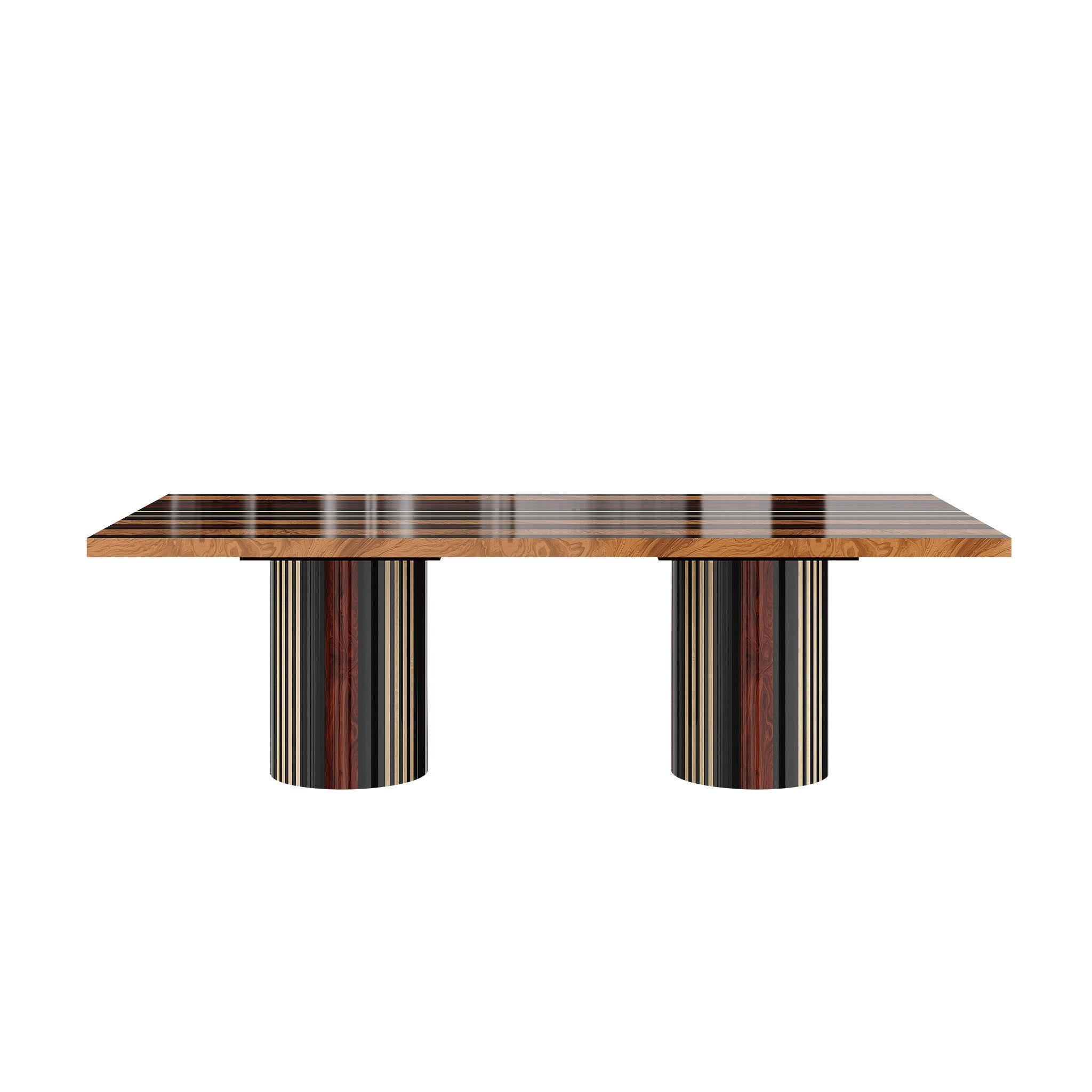 Hand-Crafted Mid-Century Modern Wood Dining Table Wood Marquetry Palisander, Oak, Wengue, Ash For Sale