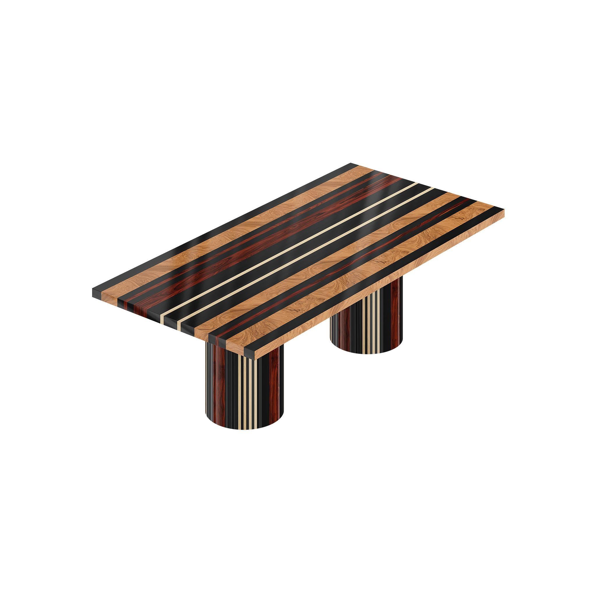 Mid-Century Modern Wood Dining Table Wood Marquetry Palisander, Oak, Wengue, Ash In New Condition For Sale In Porto, PT