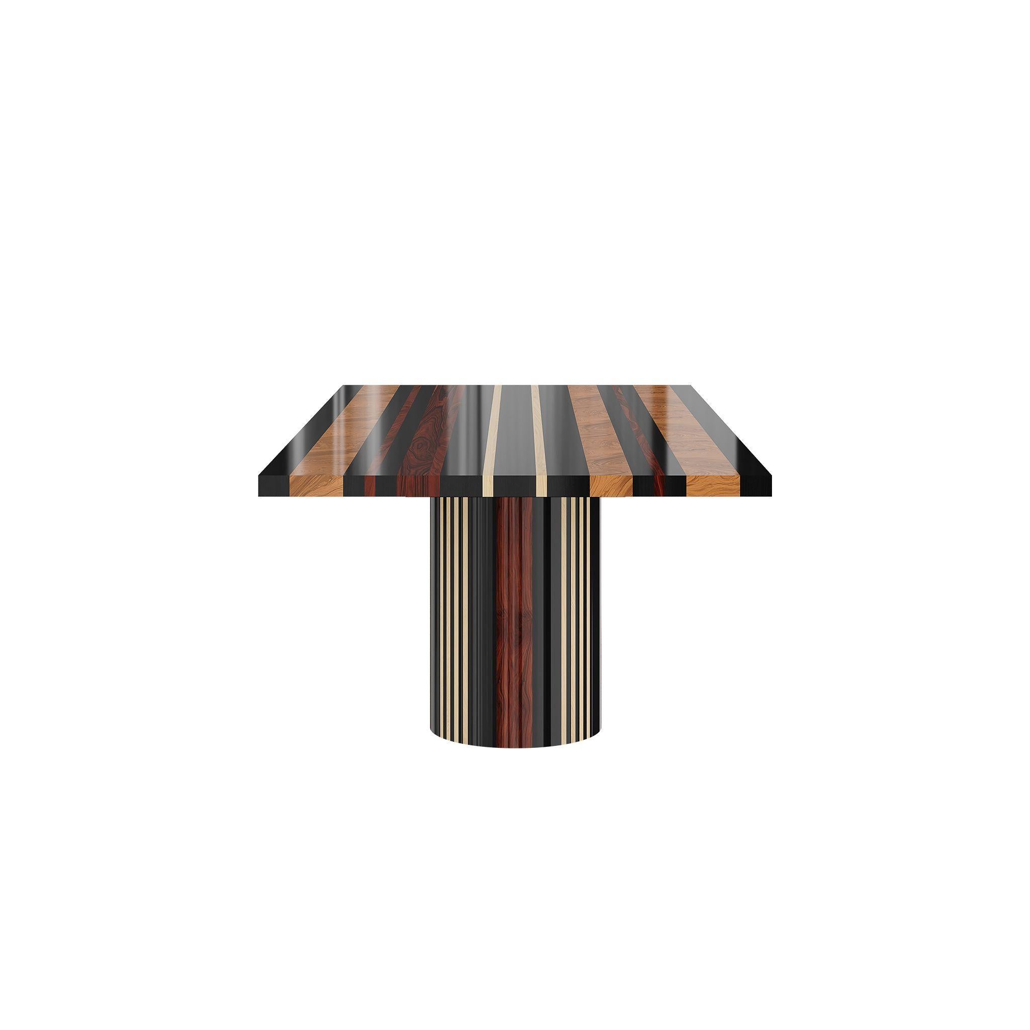 Contemporary Mid-Century Modern Wood Dining Table Wood Marquetry Palisander, Oak, Wengue, Ash For Sale