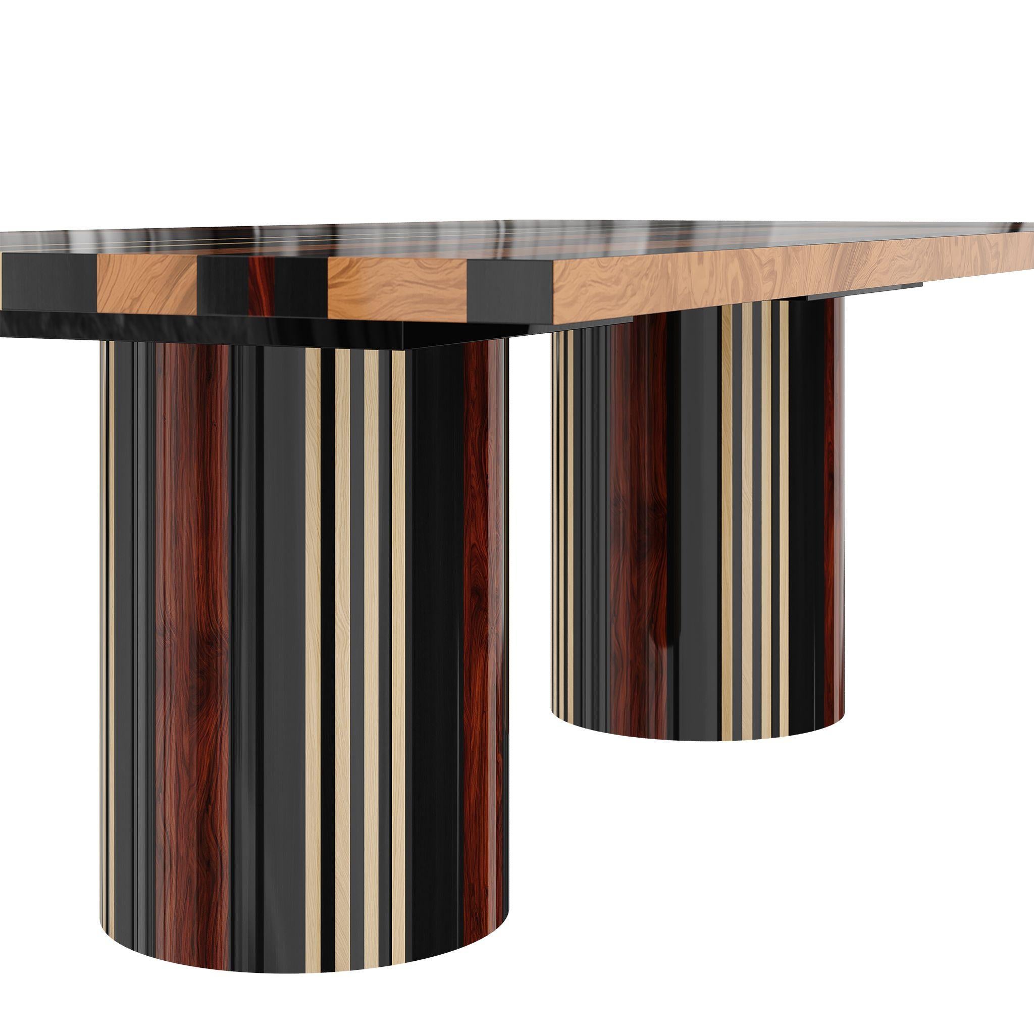 Mid-Century Modern Wood Dining Table Wood Marquetry Palisander, Oak, Wengue, Ash For Sale 1