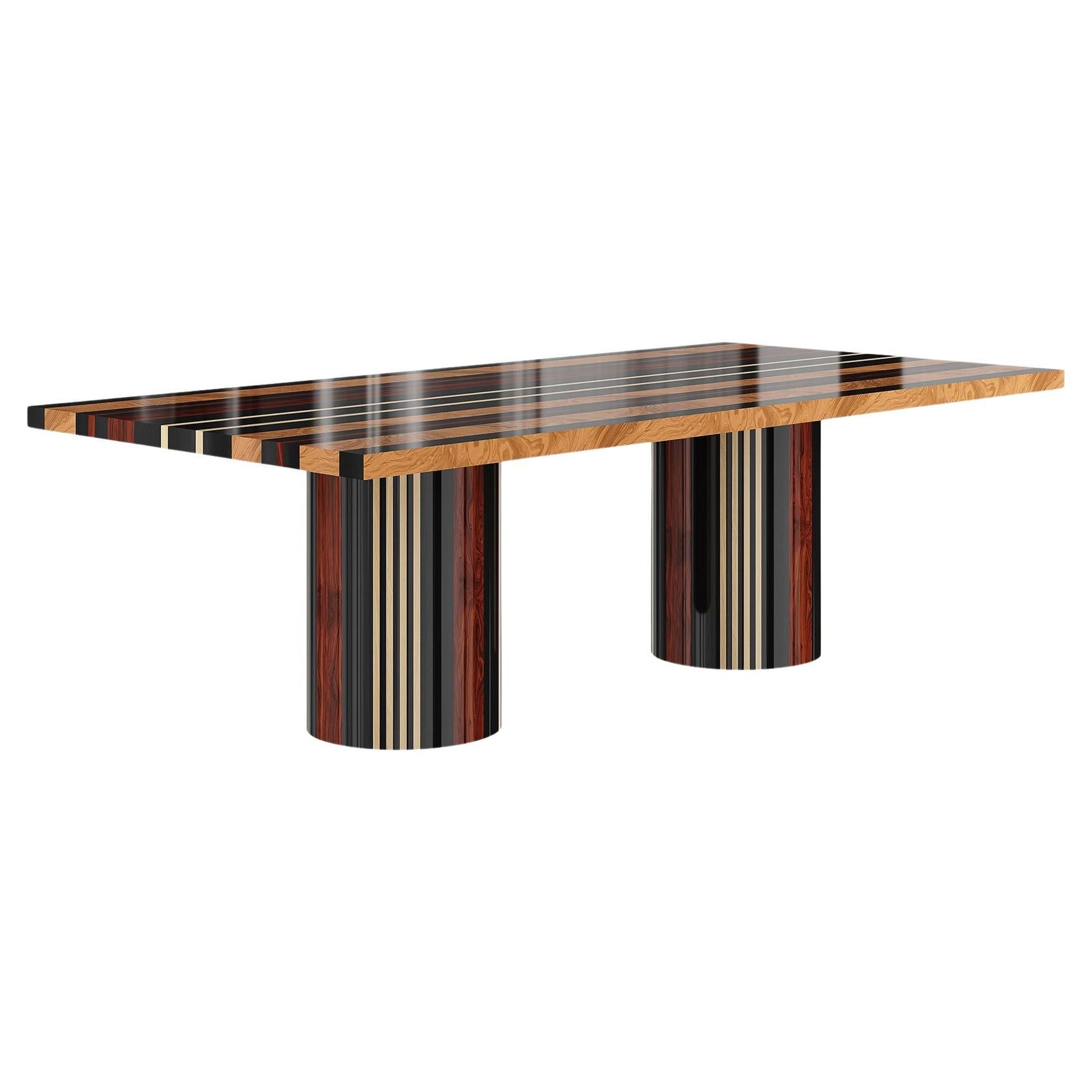 Mid-Century Modern Wood Dining Table Wood Marquetry Palisander, Oak, Wengue, Ash