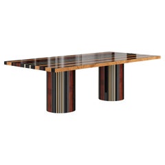 Mid-Century Modern Wood Dining Table Wood Marquetry Palisander, Oak, Wengue, Ash