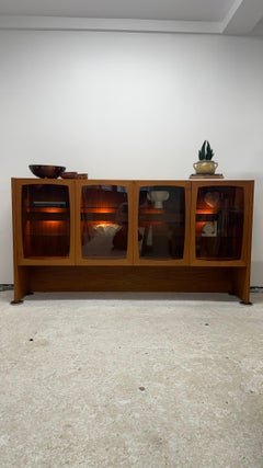 Mid-Century Modern Wood Display Cabinet w/ Glass Doors & Lights