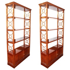 Mid-Century Modern Wood Étagères with Open Work Panels and Cabinet
