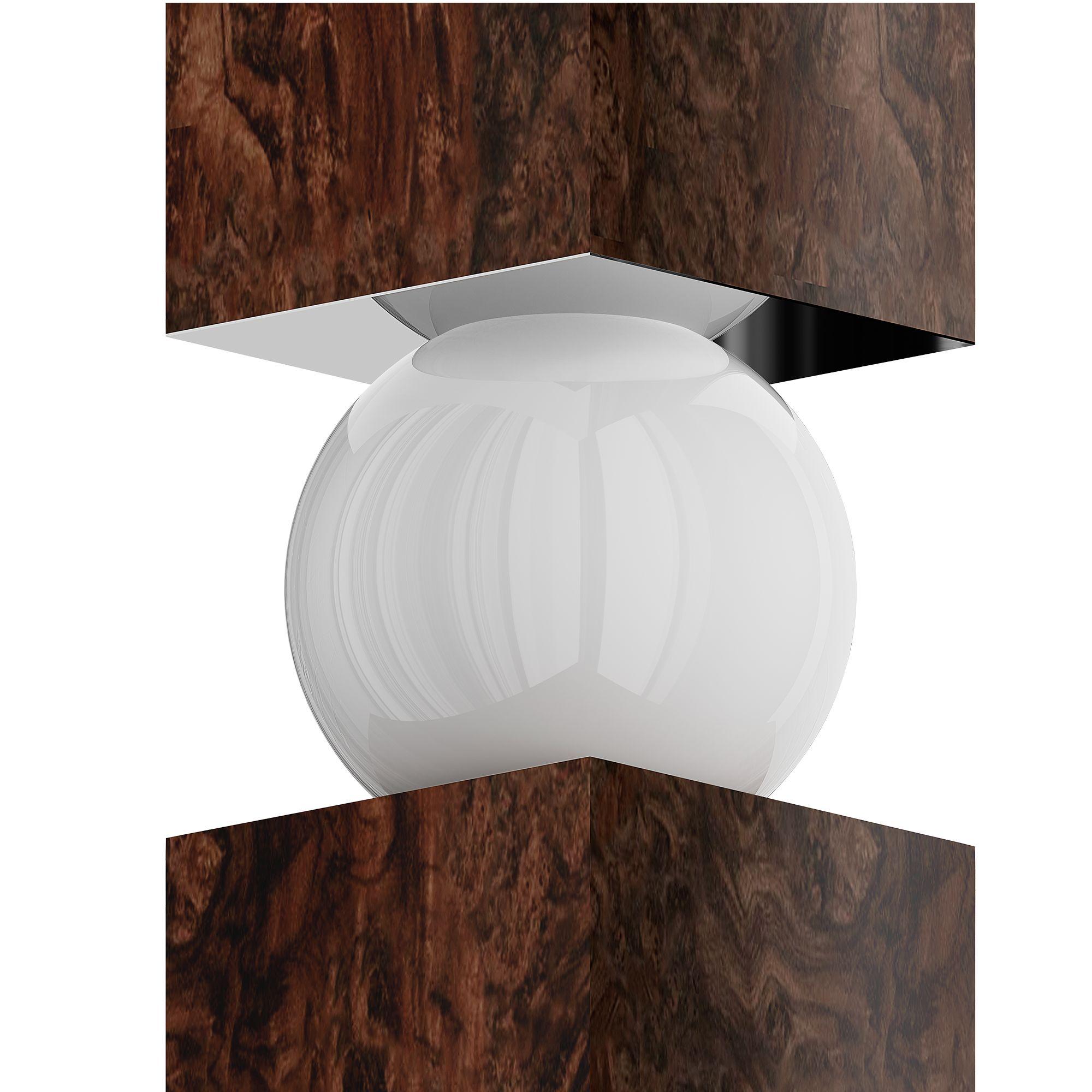 Mid-Century Modern Wood Floor Lamp, Column Shape Walnut Root Frosted Glass Light For Sale 1