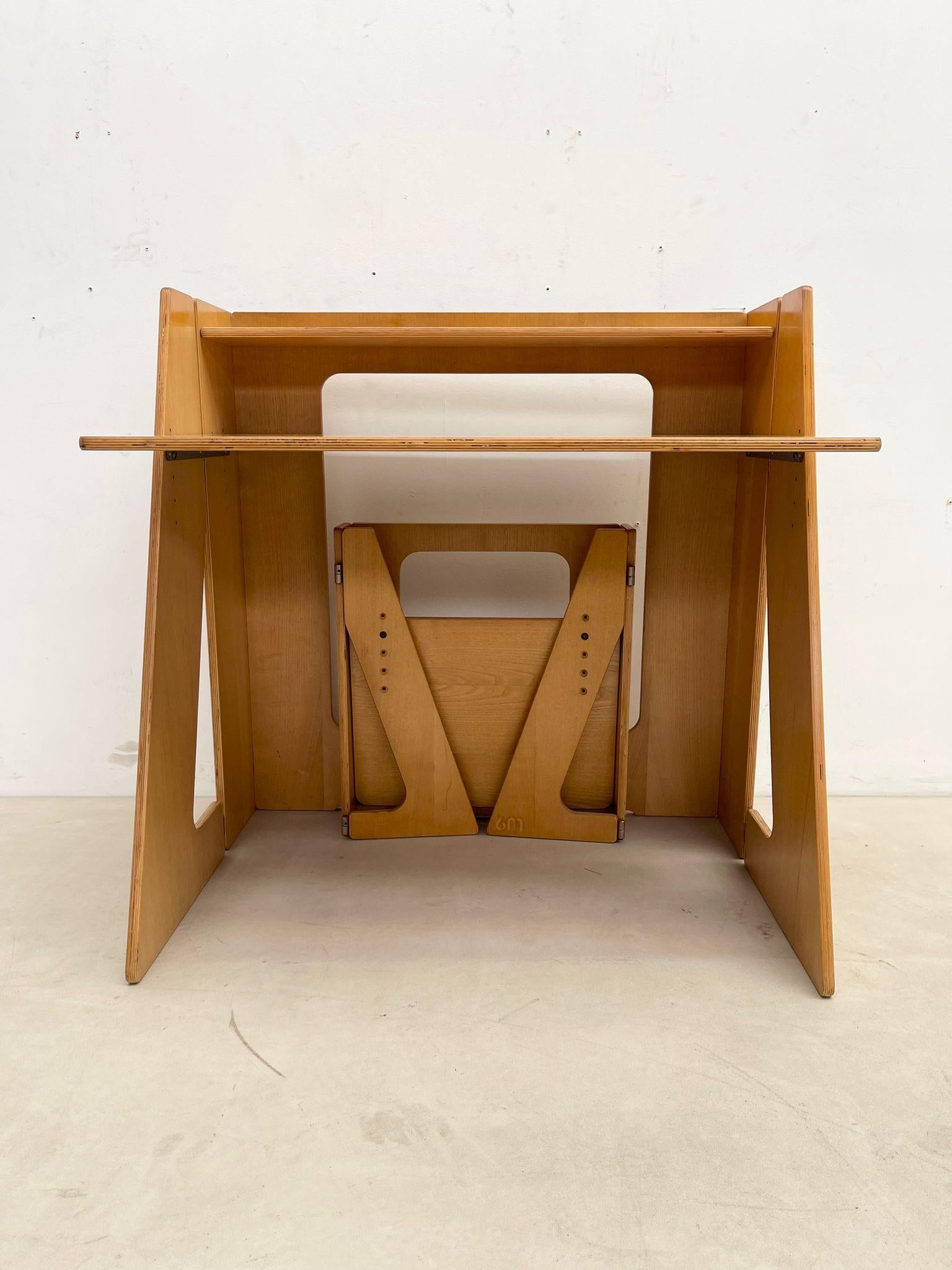 Mid-Century Modern Wood Foldable 6M Desk and Chair, Italy, 1960s For Sale 10