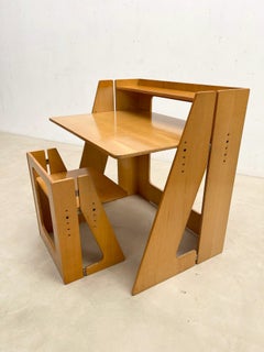 Mid-Century Modern Wood Foldable 6M Desk and Chair, Italy, 1960s