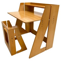 Mid-Century Modern Wood Foldable 6M Desk and Chair, Italy, 1960s