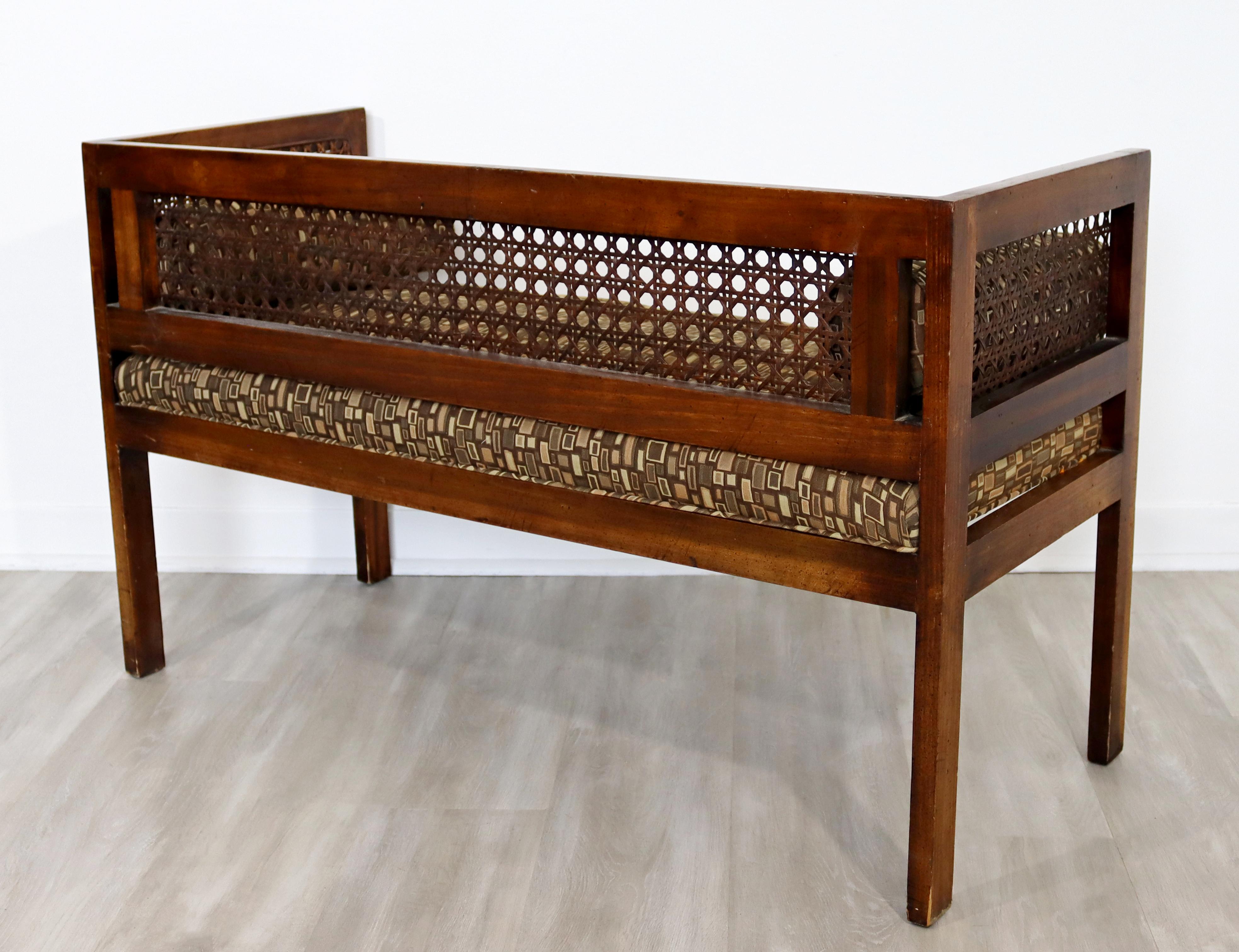 Mid-Century Modern Wood Foyer Bench Seat Setee with Cane Rattan, 1960s 1