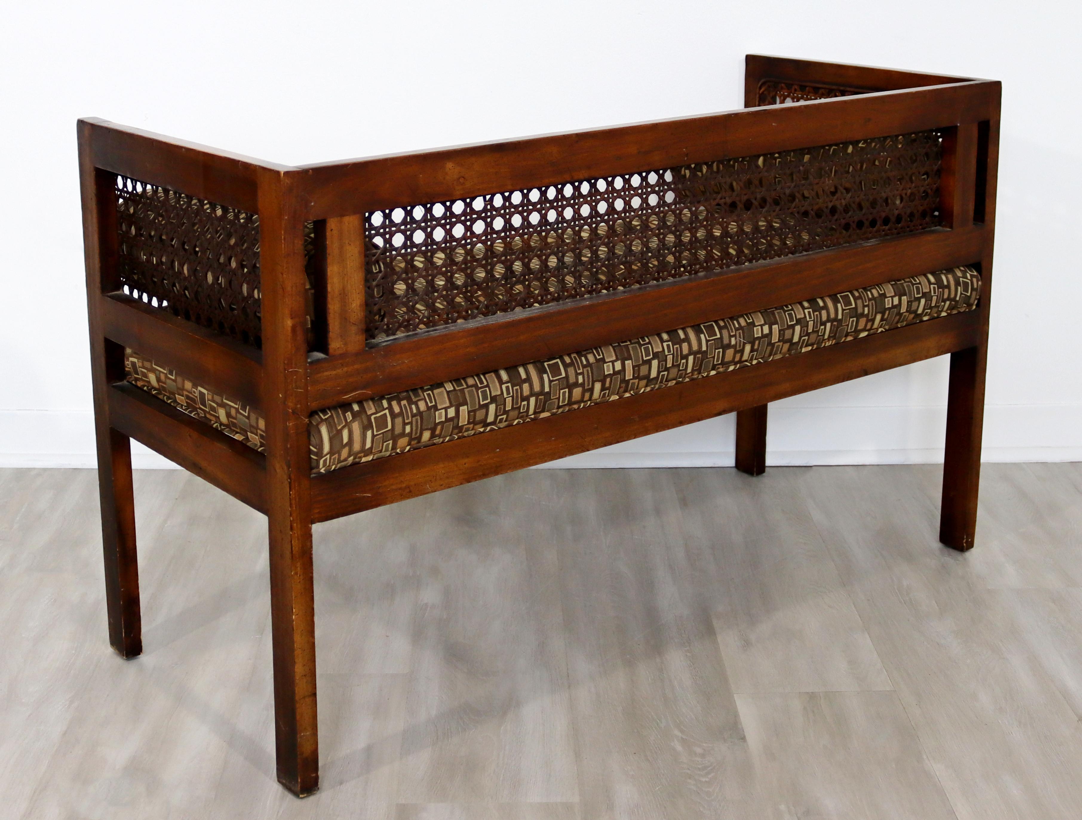 Mid-Century Modern Wood Foyer Bench Seat Setee with Cane Rattan, 1960s 2