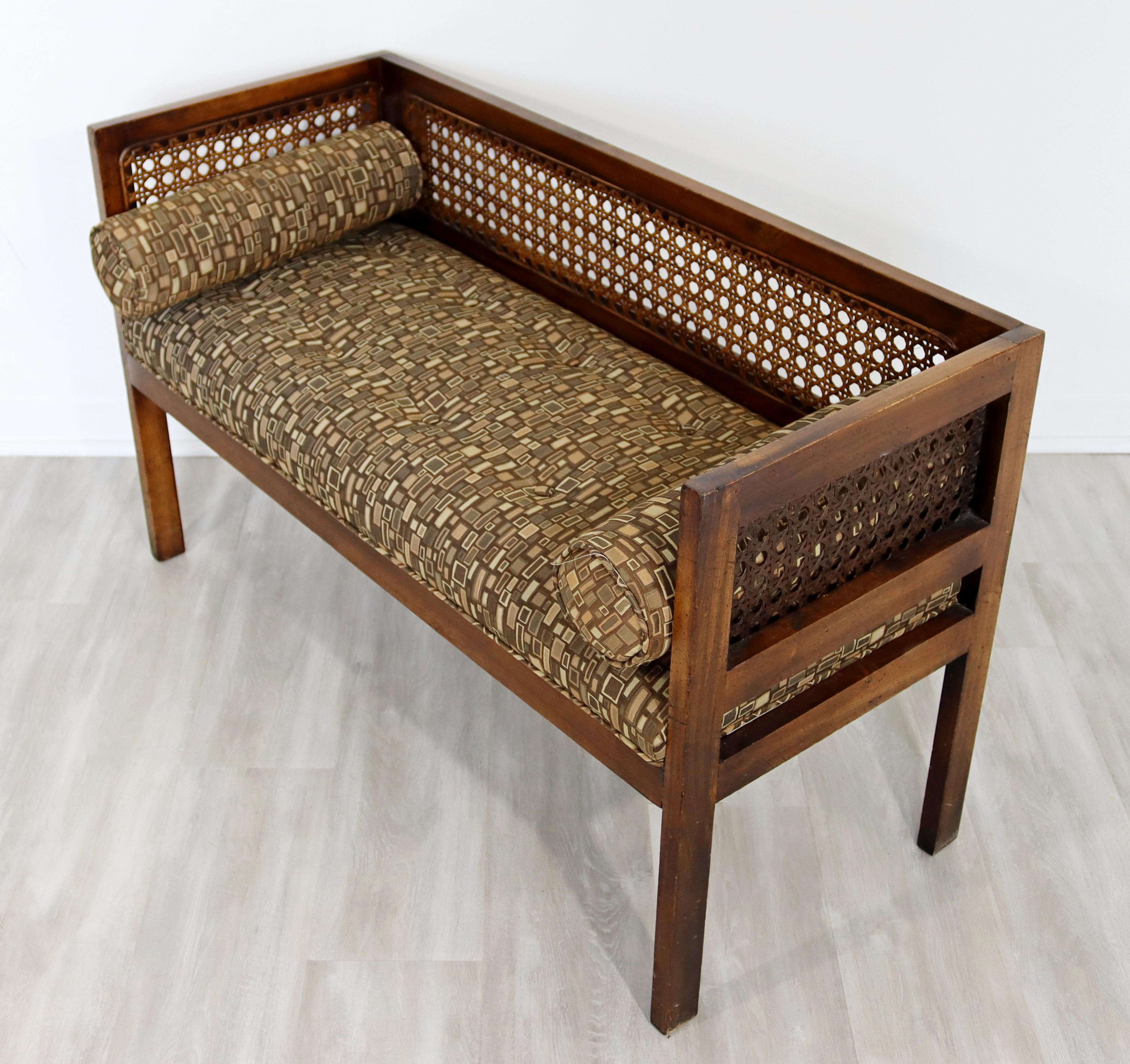 Mid-Century Modern Wood Foyer Bench Seat Setee with Cane Rattan, 1960s 3