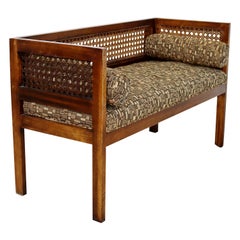 Mid-Century Modern Wood Foyer Bench Seat Setee with Cane Rattan, 1960s