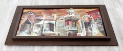 Mid-Century Modern Wood Framed Enamel Art Signed Richard Loving 1960 Cityscape