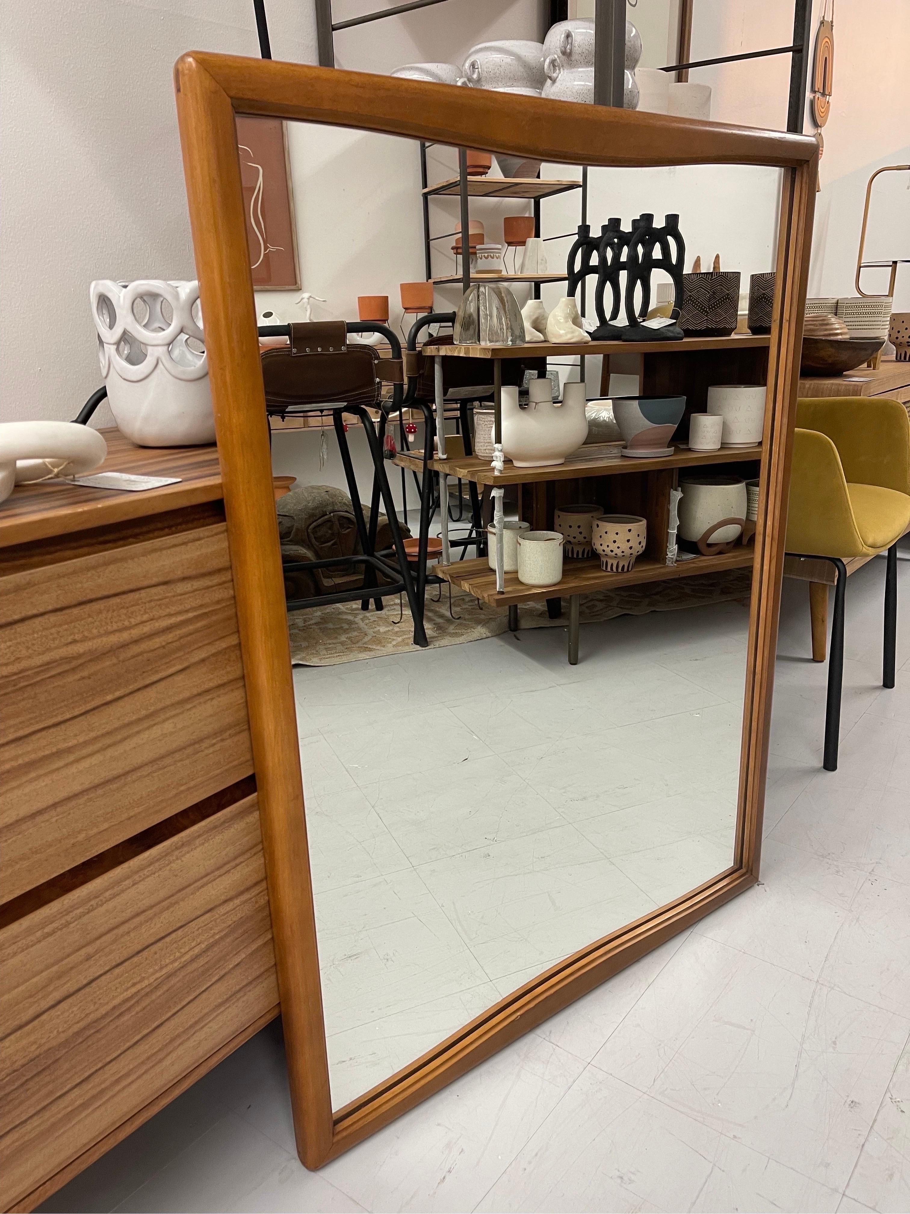 Mid-Century Modern Wood Framed Mirror In Good Condition For Sale In Seattle, WA