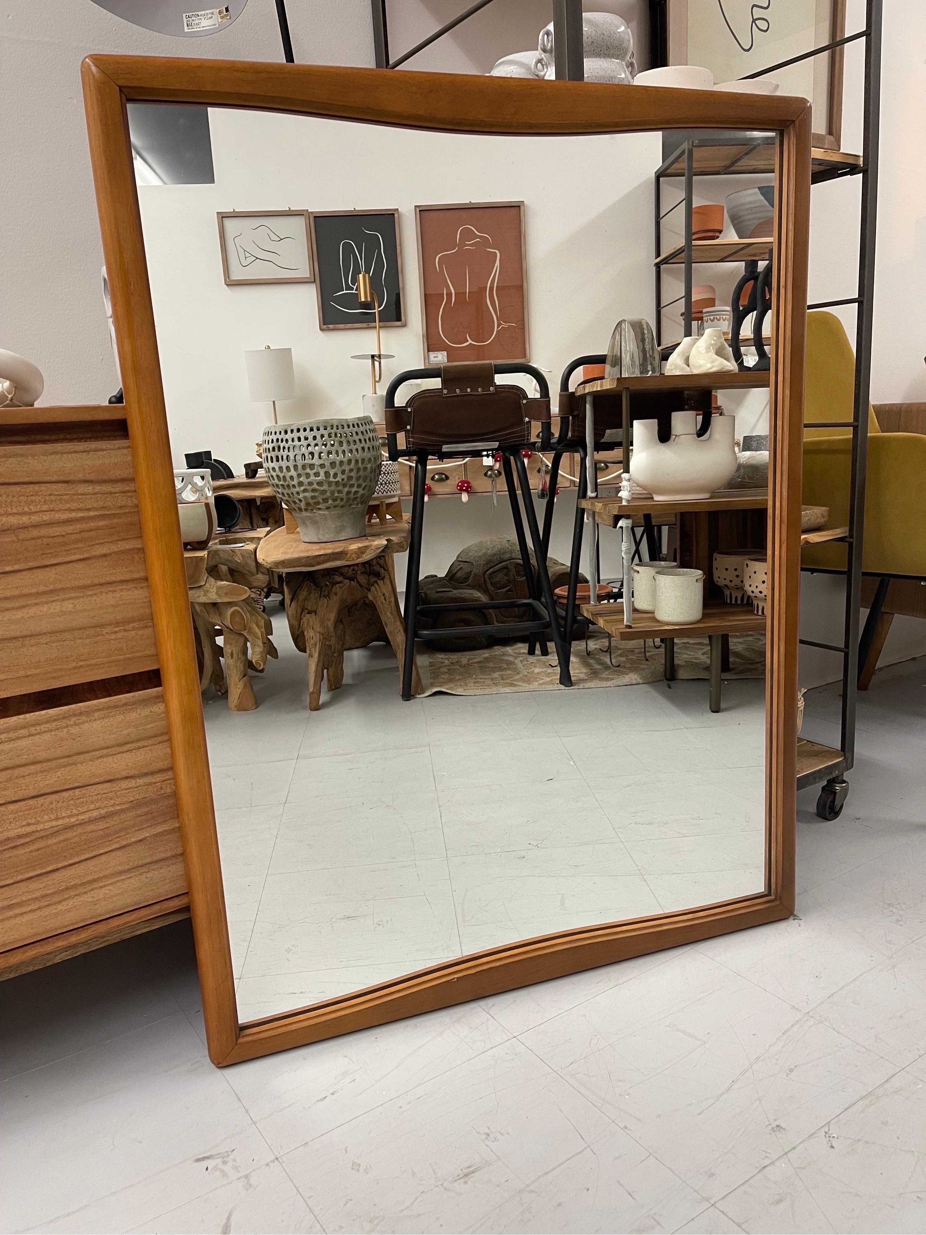Glass Mid-Century Modern Wood Framed Mirror For Sale