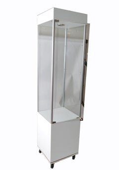 Mid-Century Modern Wood & Glass Showcase, Display Cabinet, Storage Case Casters