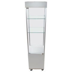 Mid-Century Modern Wood 
Glass Showcase, Display Cabinet, Storage Case Casters