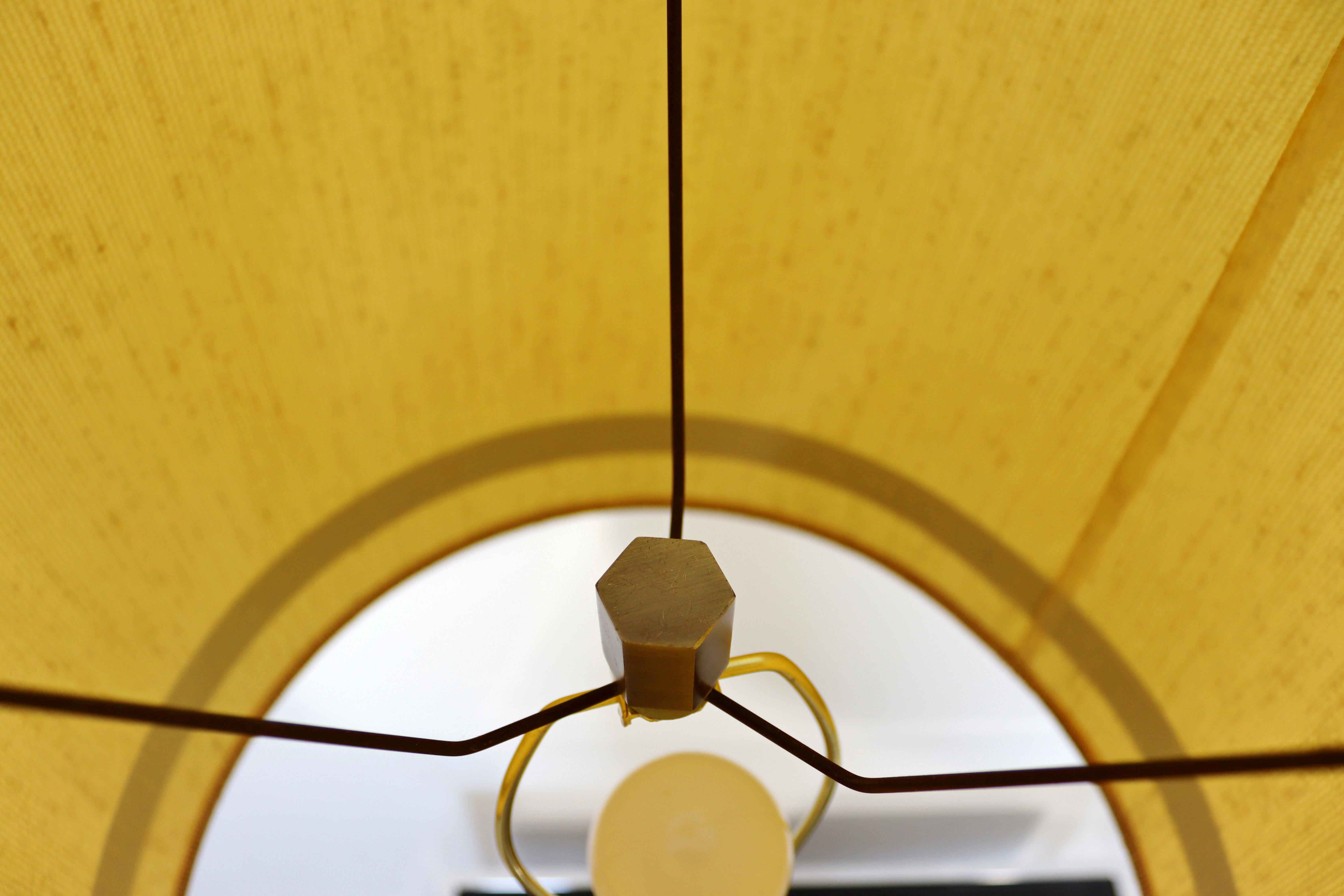 Mid-Century Modern Wood & Green Ceramic Table Lamp Orig Shade Finial, 1960s 2