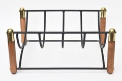 Vintage Wood, Iron and Brass Magazine Stand or Fireplace Log Rack