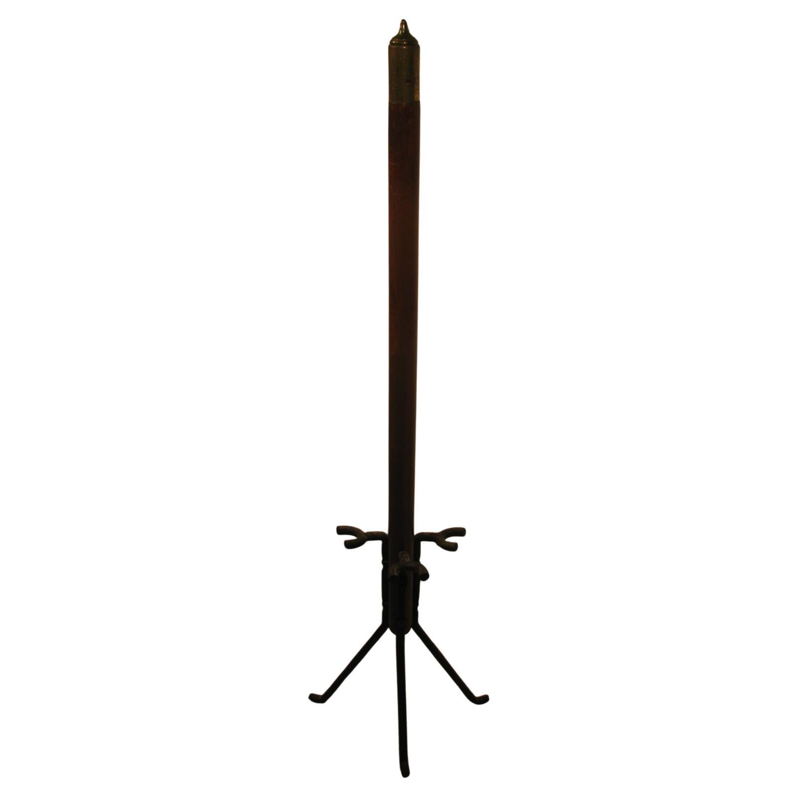Fabulous period modern fireplace tool set. 4 pc set includes the holder, shovel, brush, and a clamp/fork for picking and adjusting the logs. Large heavy forged iron with maple handles.