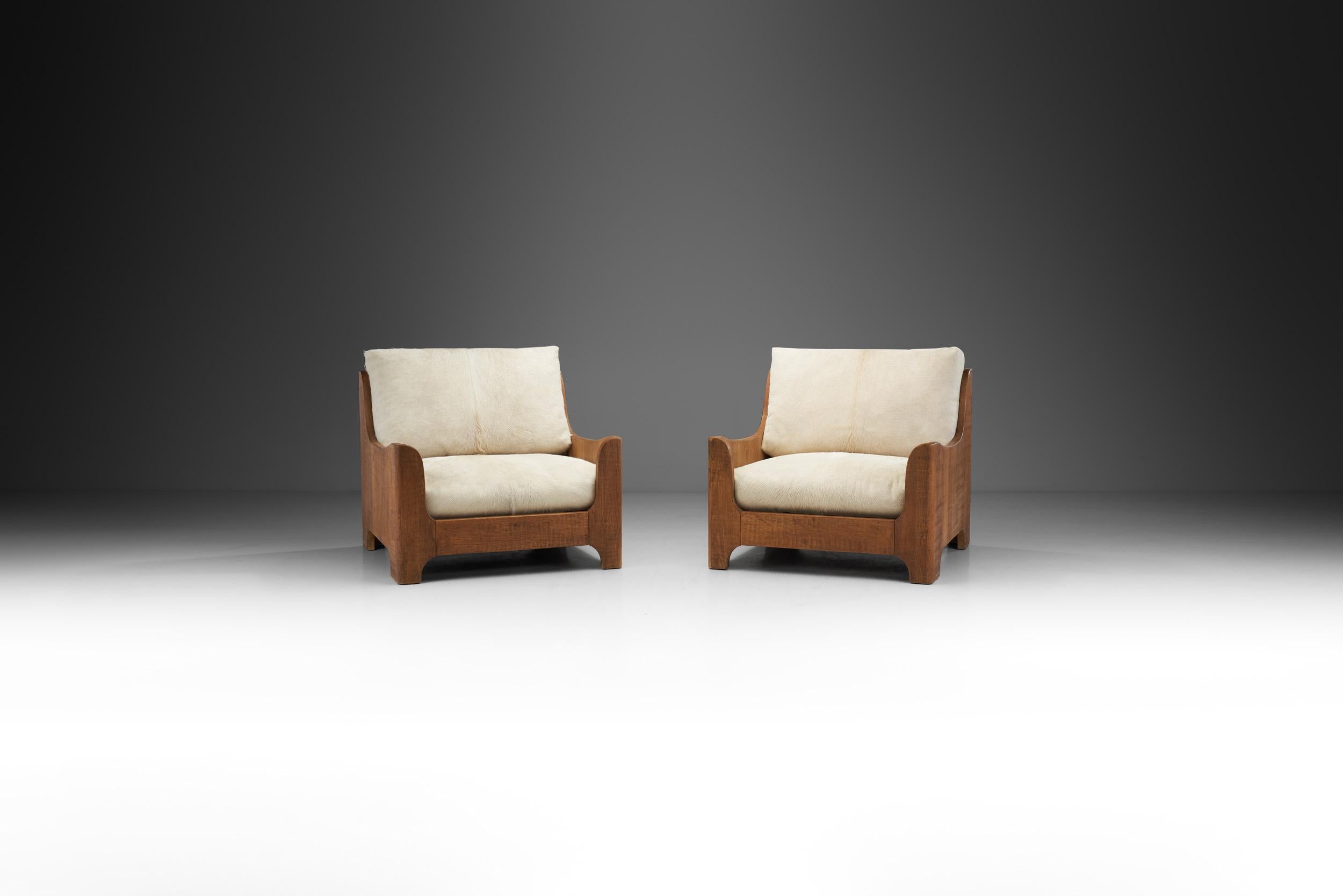 wooden lounge chairs with cushions