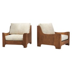 wooden lounge chairs with cushions Mid-Century Modern Wood Lounge Chairs with Upholstered Cushions, Europe, 1940s