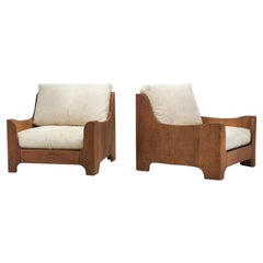 Mid-Century Modern Wood Lounge Chairs with Upholstered Cushions, Europe 1940s