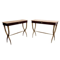 Mid-century modern wood marble brass italian consoles by Paolo Buffa 1950s
