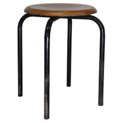 Mid-Century Modern Wood & Metal Stool Attr. to Atelier Jean Prouve, France 1950s