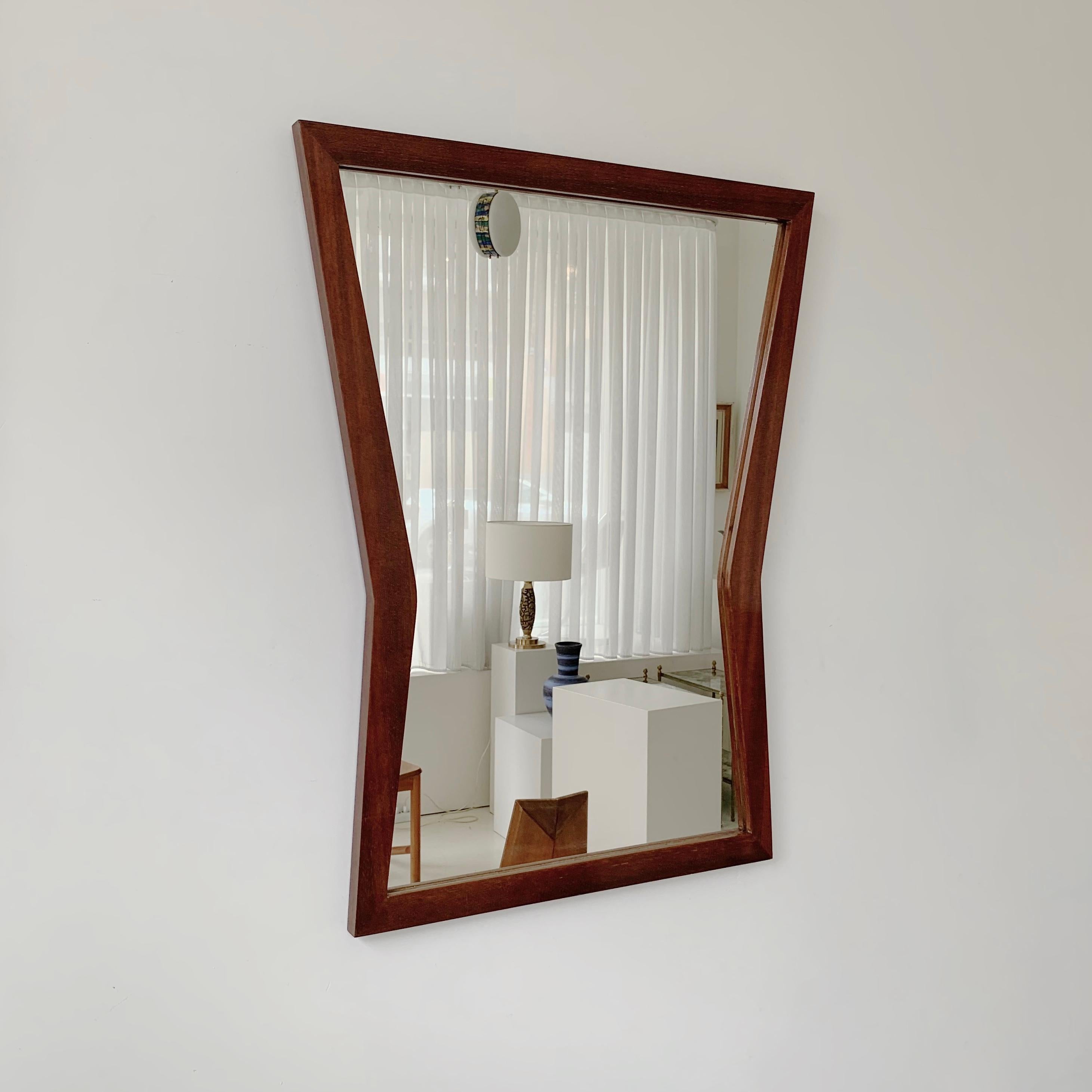 Polished Italian Mid-Century Modern Wood Mirror, circa 1960. For Sale