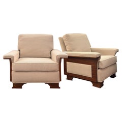 Italian Mid-Century Modern Wood Paneled Club Chairs