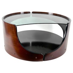 Mid-Century Modern Wood Round Coffee Table in Gio Colombo Style. Italy 70s