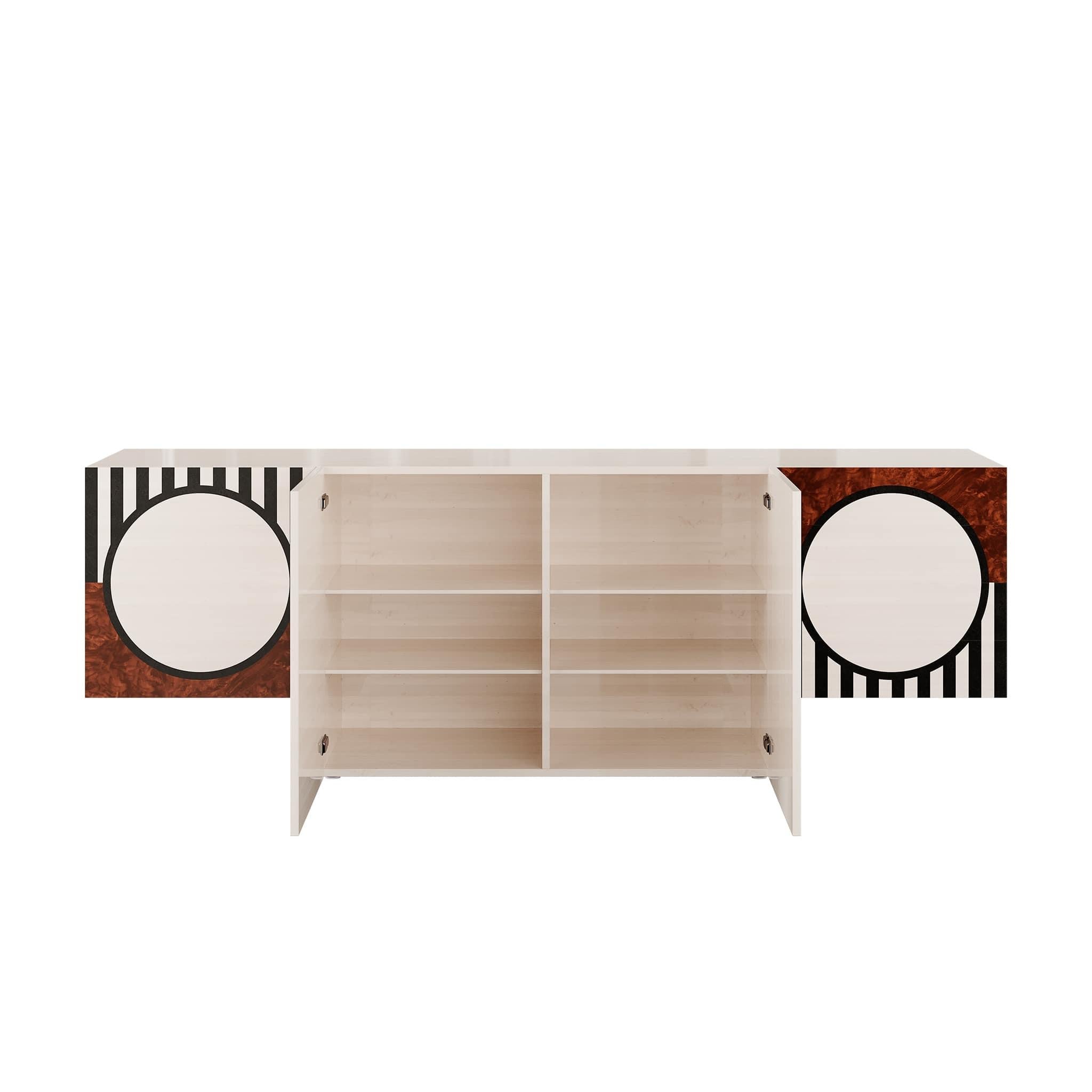 Mid-Century moderno Credenza in legno moderna di metà secolo con 2 porte e cassetti in stile retrò a strisce bianche e nere in vendita