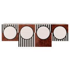 Buffet moderne du milieu du siècle dernier à 2 portes et tiroirs rétro à rayures noires et blanches