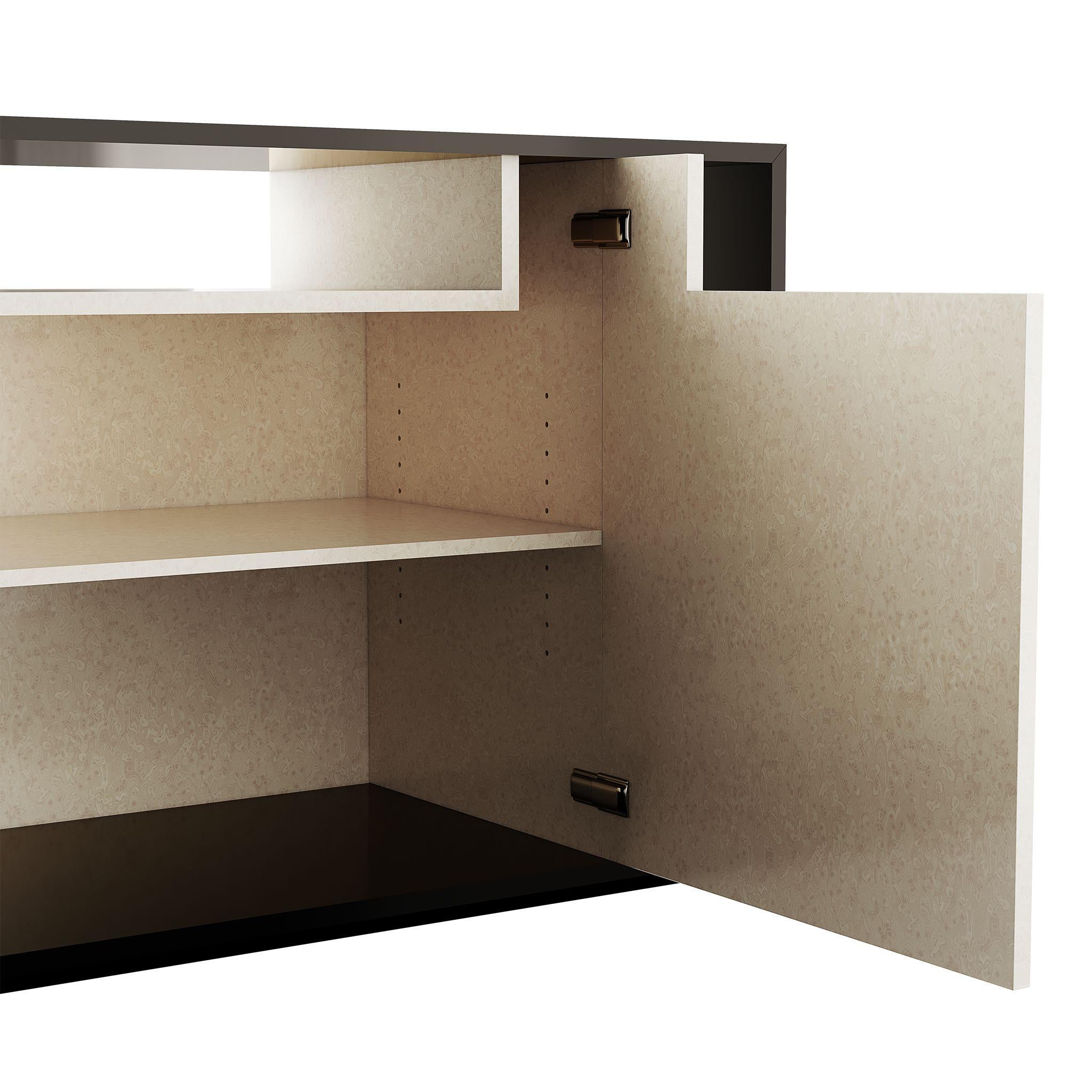 XXIe siècle et contemporain Buffet en bois The MODERNITY 2Doors Abstract Marquetery Black White Pattern en vente