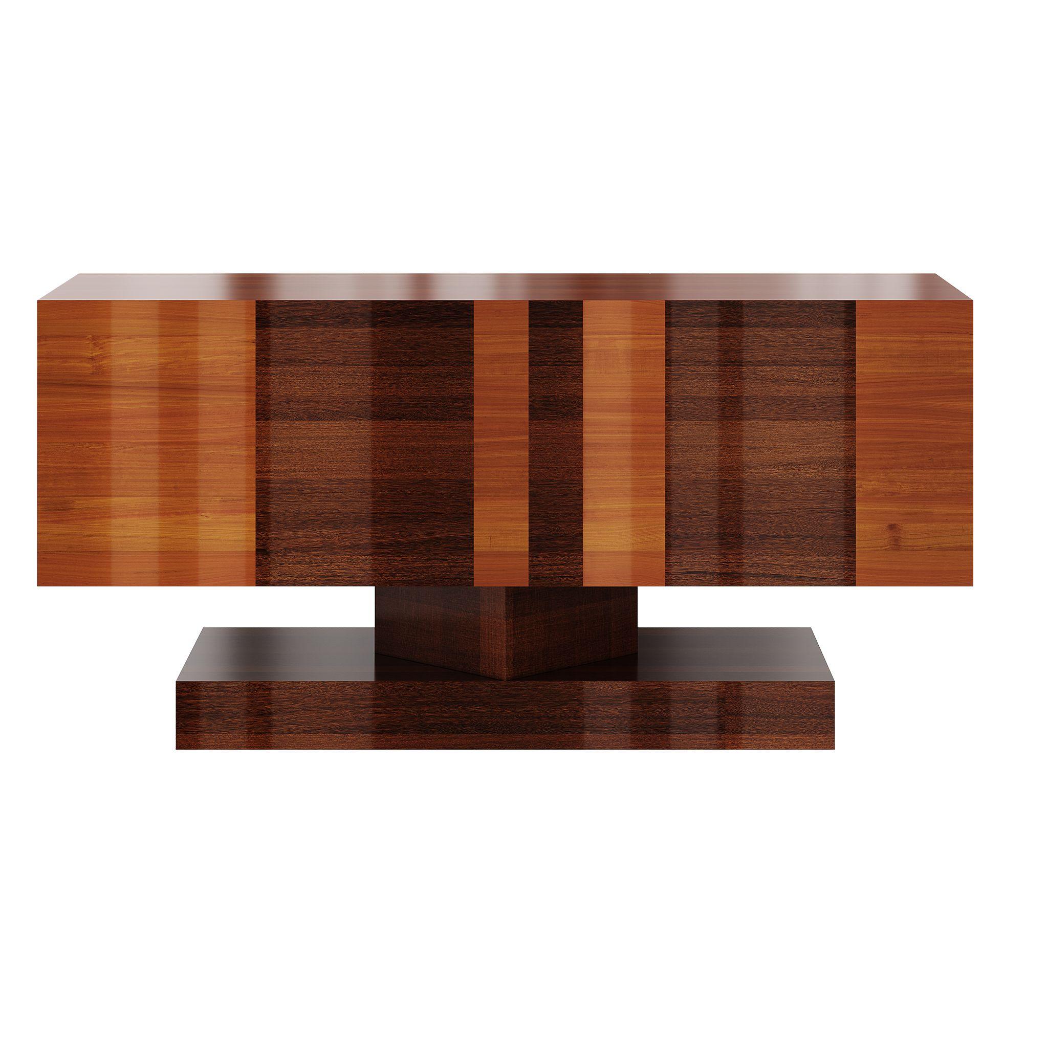 Contemporary Mid-Century Modern Wood Sideboard 3 Drawers Cherry Wood Veneer Marquetry For Sale