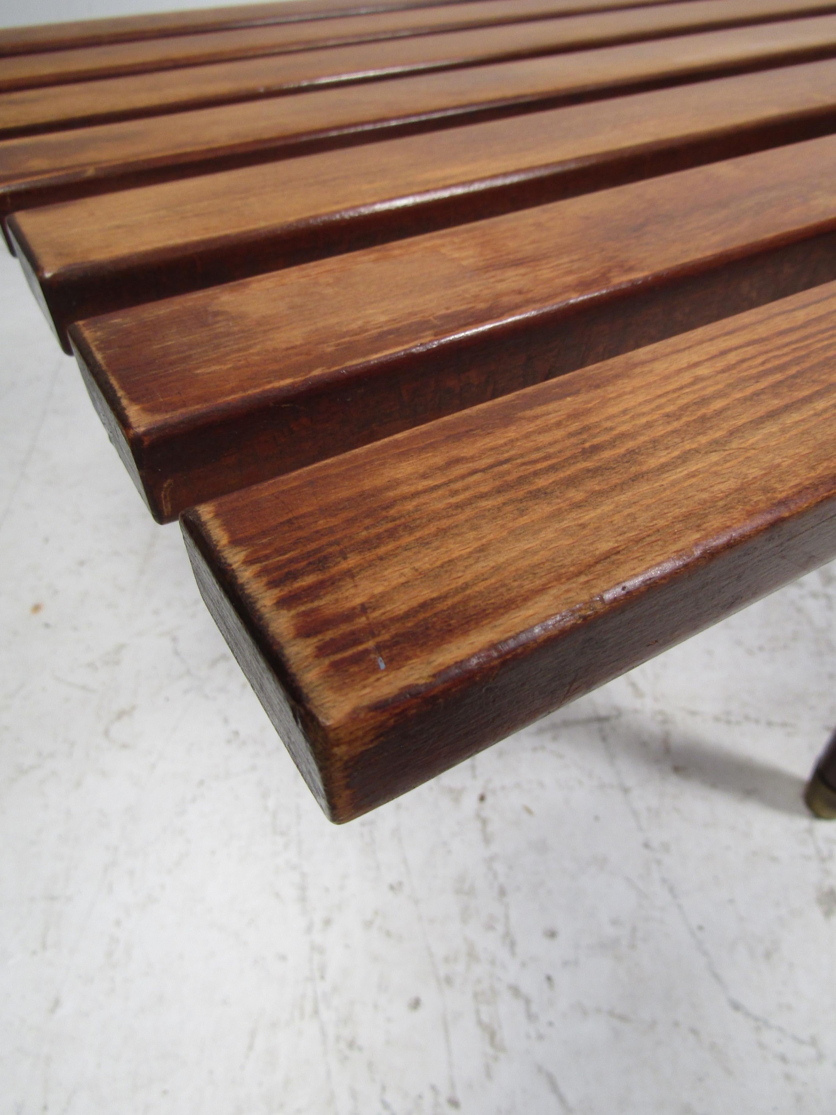 20th Century Mid-Century Modern Wood Slat Bench