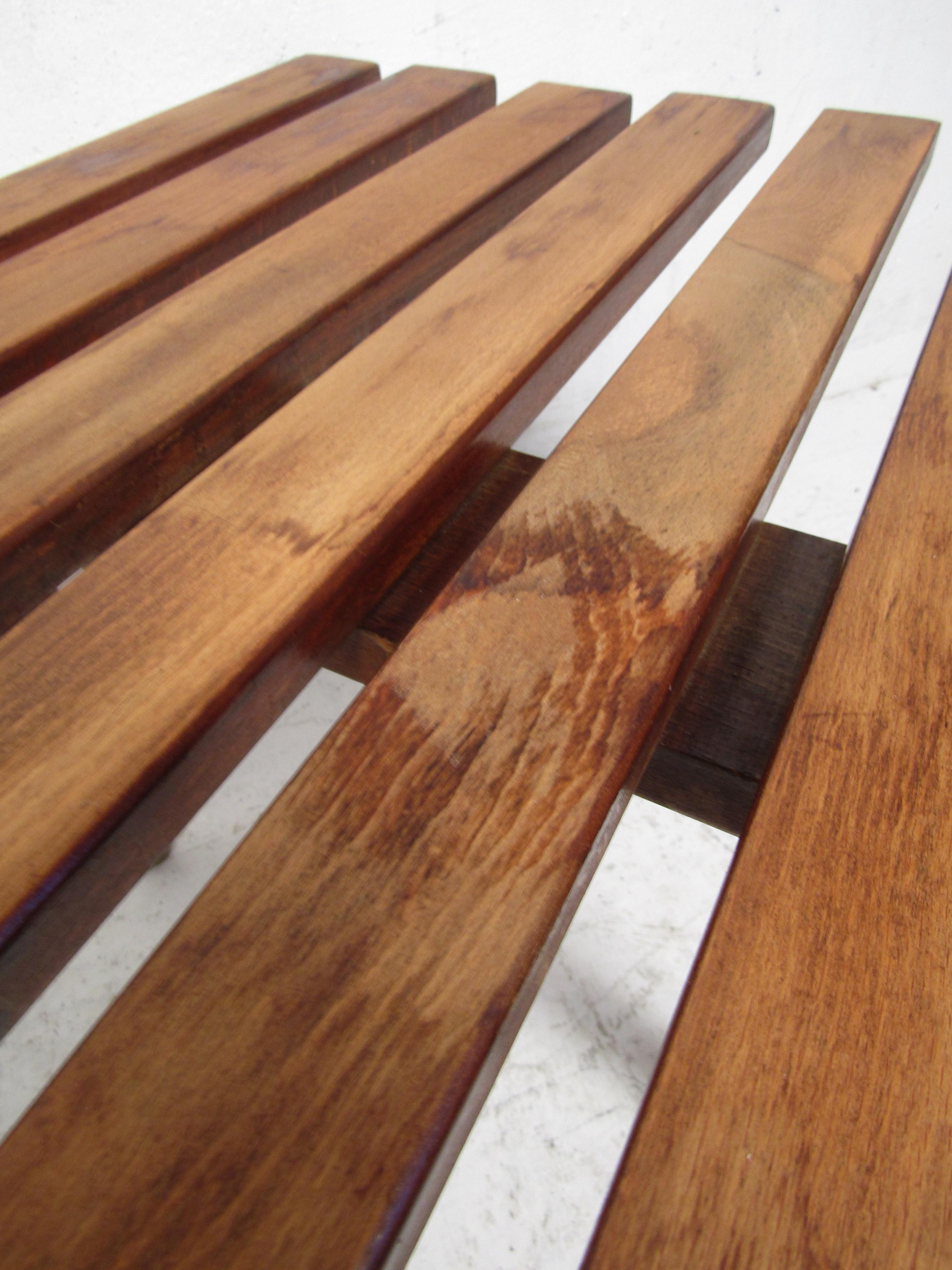 Brass Mid-Century Modern Wood Slat Bench
