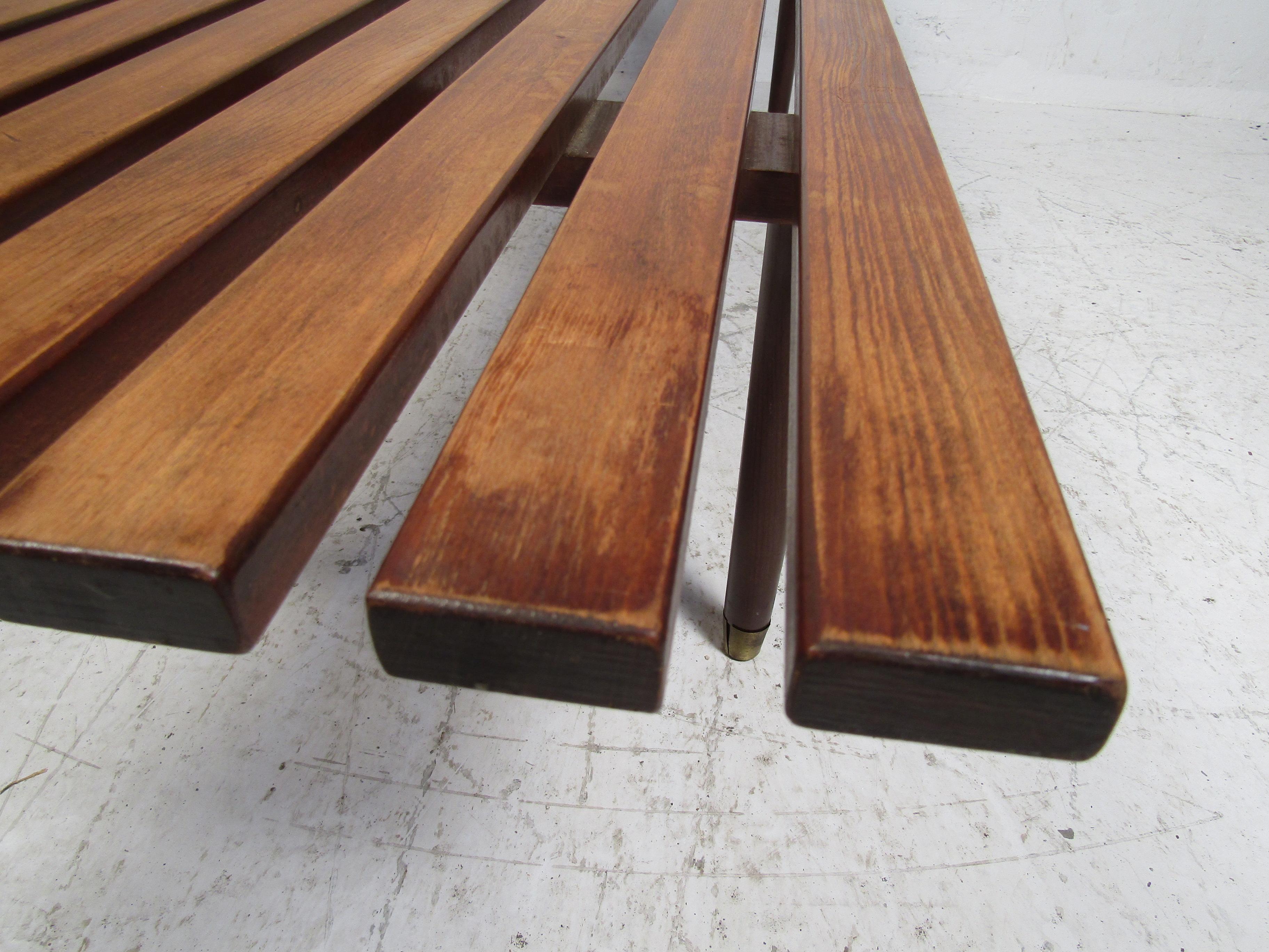 Mid-Century Modern Wood Slat Bench 1