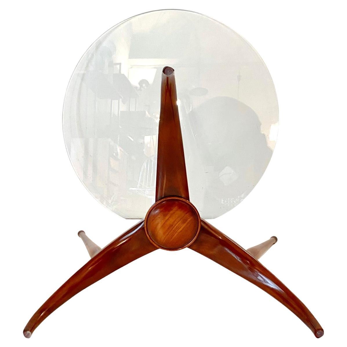 Moderner Spinnentisch aus Holz aus der Mitte des Jahrhunderts, im Stil von Carlo De Carli, Italien 1950er Jahre (Glas) im Angebot