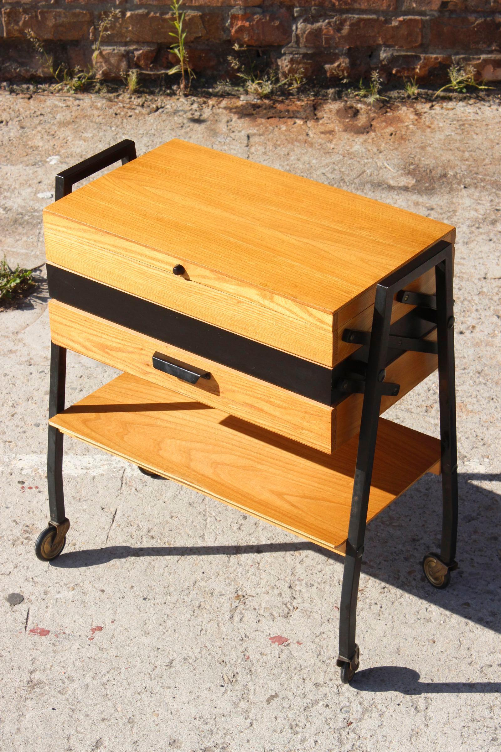 Mid-20th Century Mid-century modern wood & steel sewing side table  For Sale