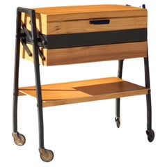 Used Mid-century modern wood & steel sewing side table 