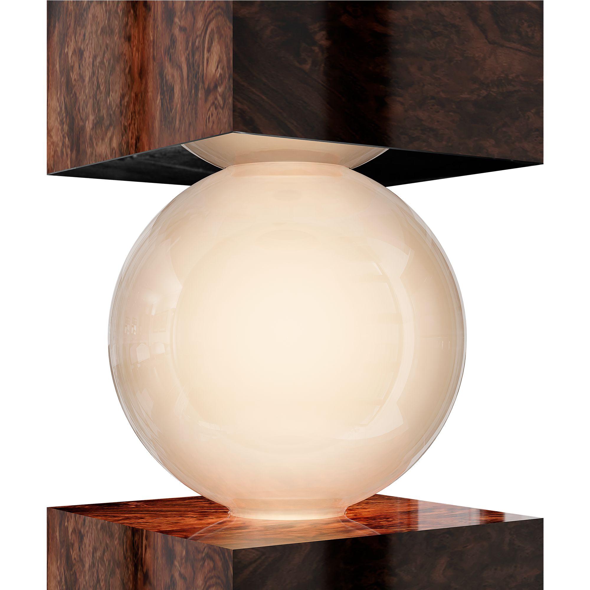 Mid-Century Modern Wood Table Lamp, Column Shape Walnut Root Frosted Glass Light In New Condition For Sale In Porto, PT