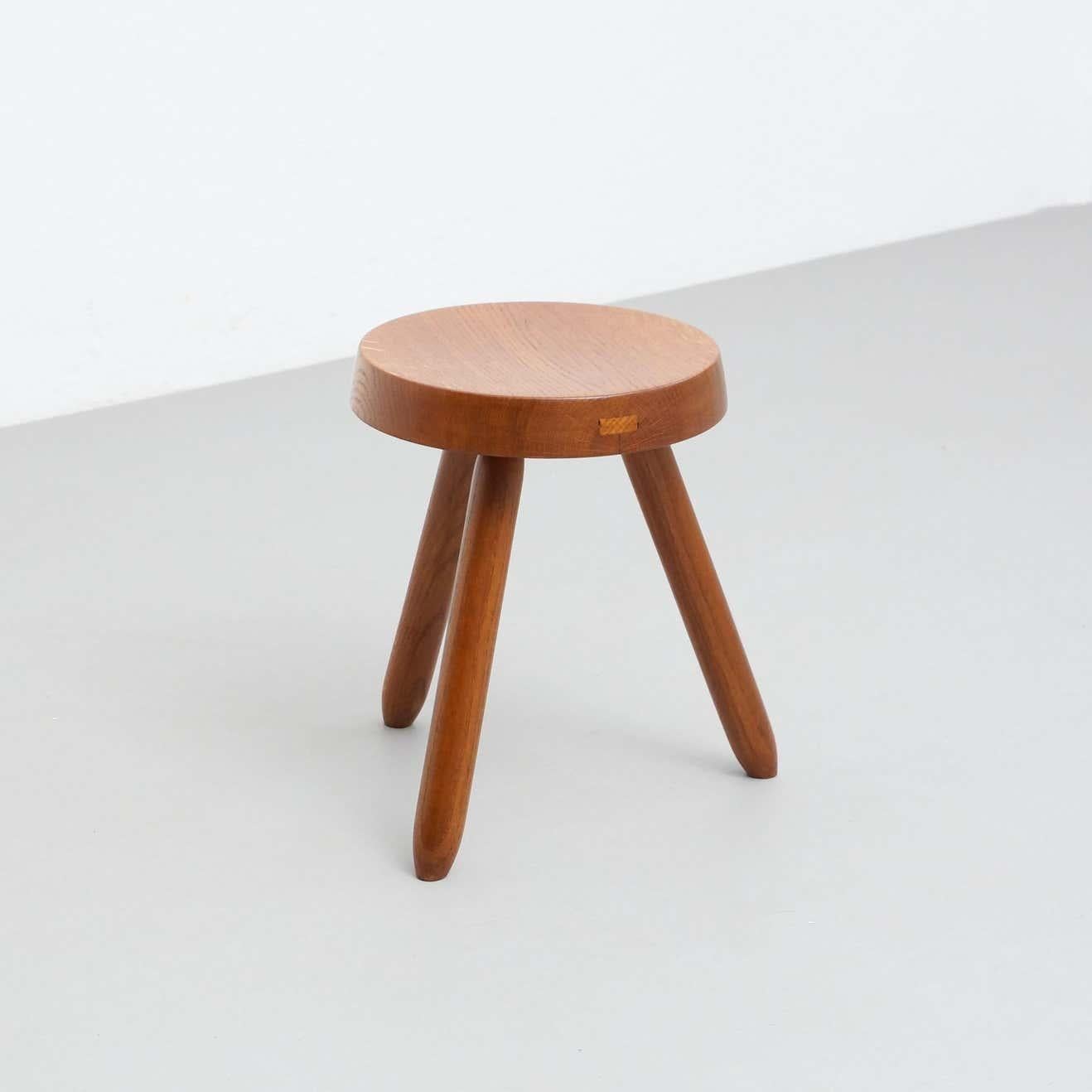 Mid-Century Modern Wood Tripod Stool in the Style of Charlotte Perriand 9