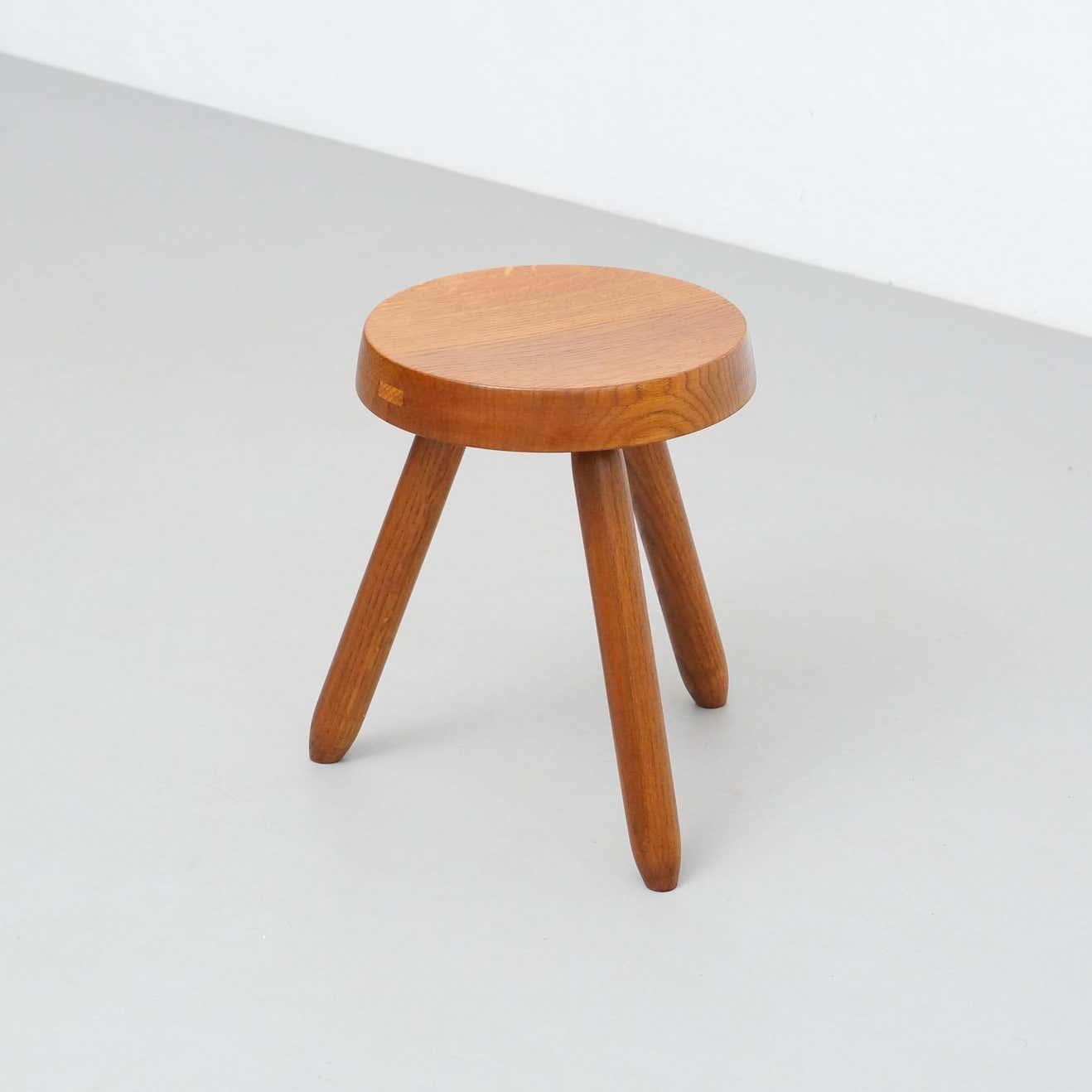 Mid-Century Modern Wood Tripod Stool in the Style of Charlotte Perriand 10