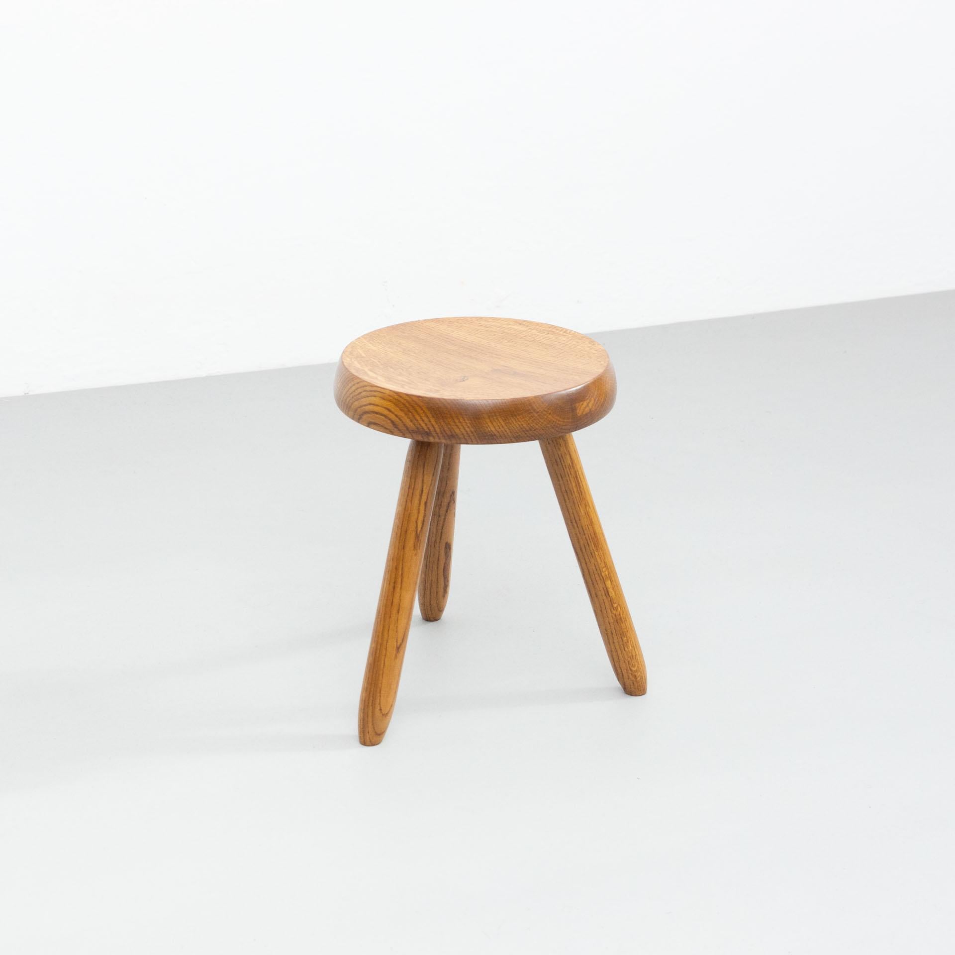 French Mid-Century Modern Wood Tripod Stool in the Style of Charlotte Perriand