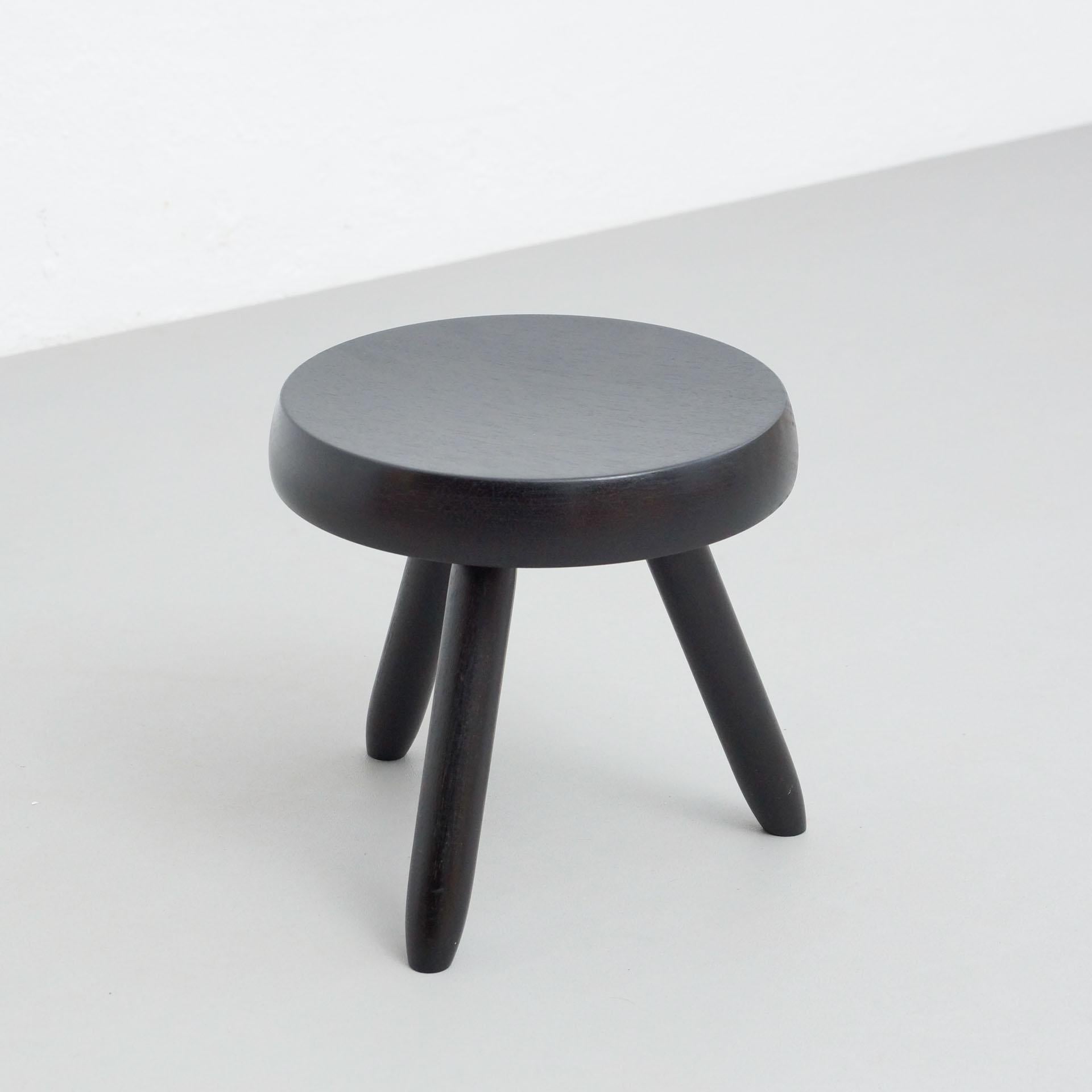 French Mid-Century Modern Wood Tripod Stool in the Style of Charlotte Perriand