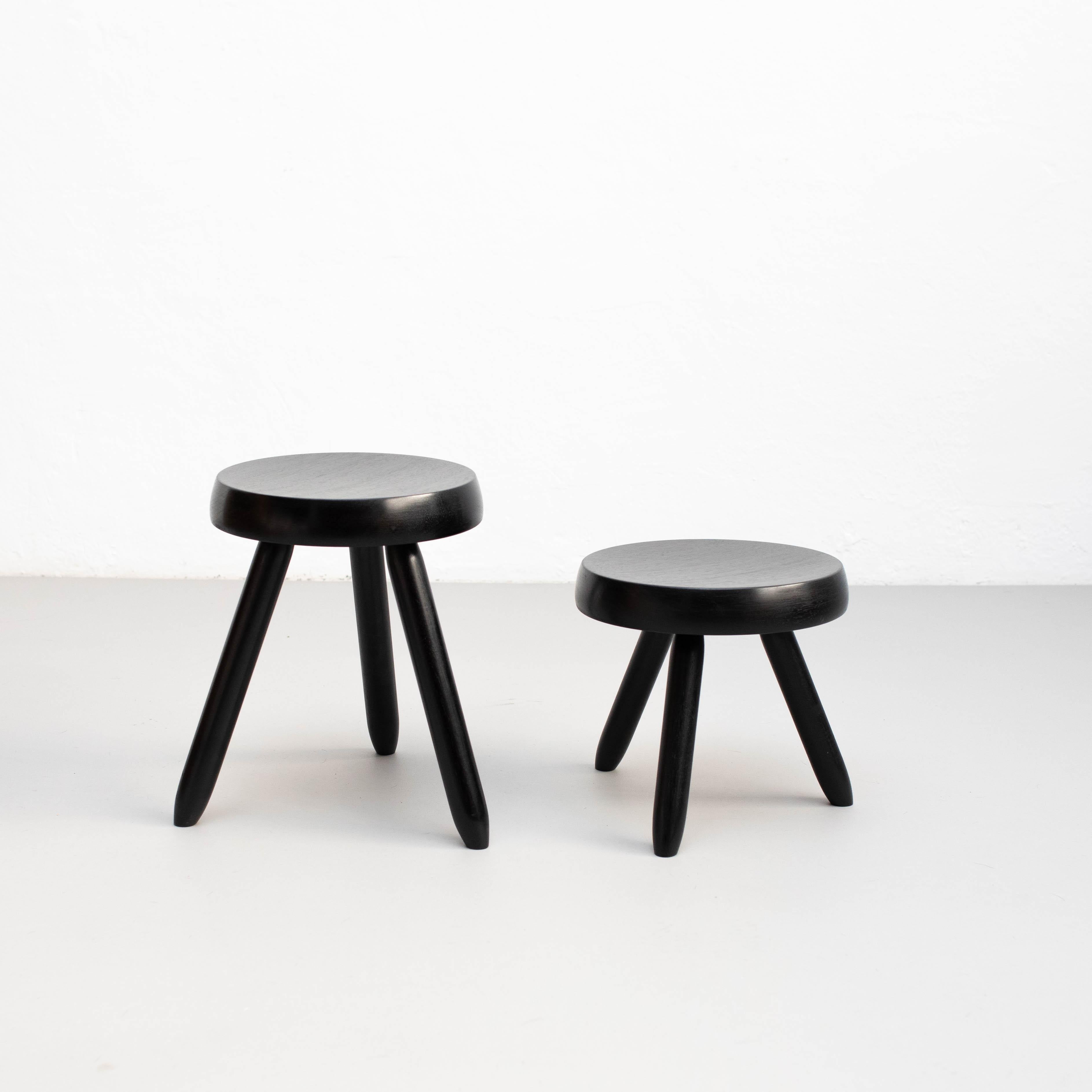 French Set of Two Tripod Stool in the Style of Charlotte Perriand